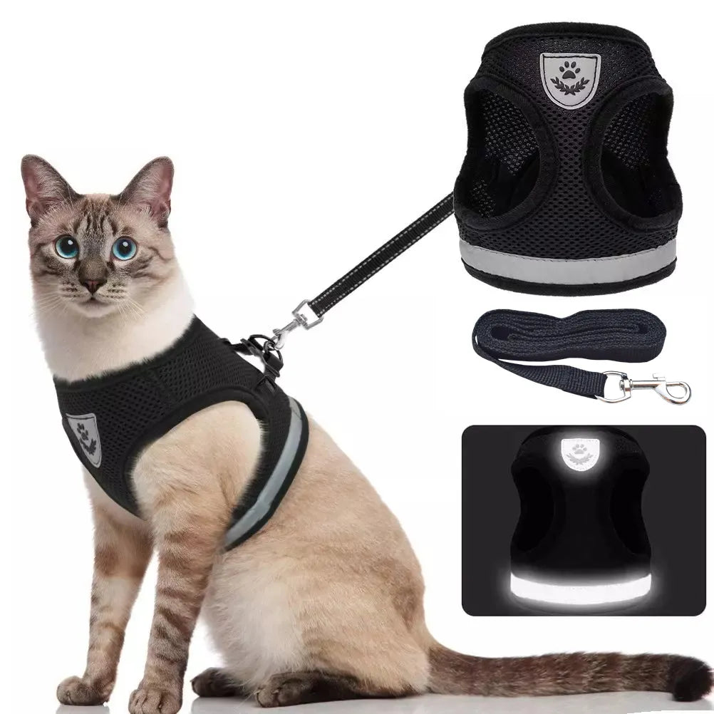 Purrfect Escape-Proof Breathable Cat Harness & Leash - Adjustable, Reflective, and Comfortable Vest for Kittens and Puppies! 🌟🐾🔒✨