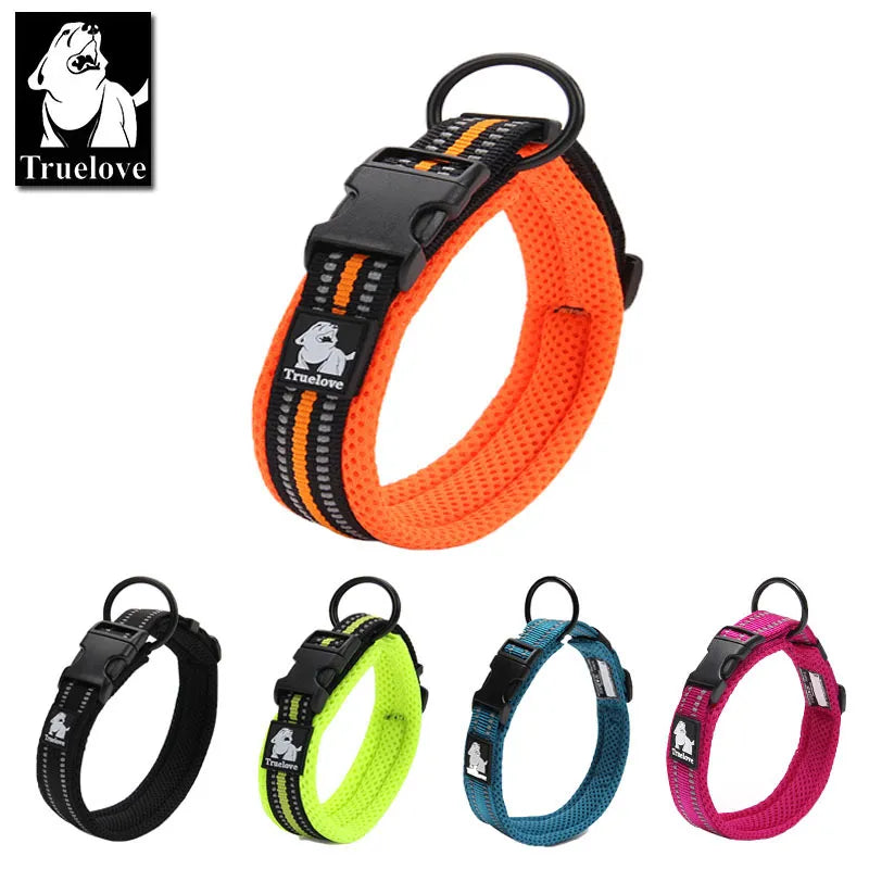 🌟 Truelove Adjustable Mesh Dog Collar: 3M Reflective, All-Weather, All-Breed Comfort 🐾 Heavy Duty & Durable 🌈 8 Sizes Available