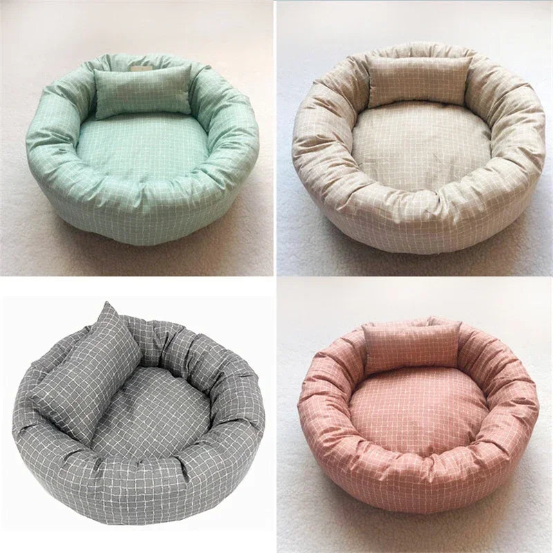 Soft Round Pet Bed with Pillow: Cozy Dog & Cat Sleeping Sofa, Small Animal Mat 🐾