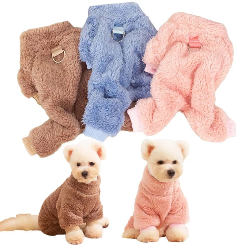 Cozy Companions: Warm Fleece Jumpsuit Pajamas for Small Dogs - Perfect for French Bulldogs, Chihuahuas, Teddies, and Poodles 🐾🧸👘