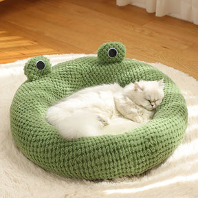 Cozy Round Frog Plush Bed: Winter Cat & Dog House 🐸🐱🐶🏠