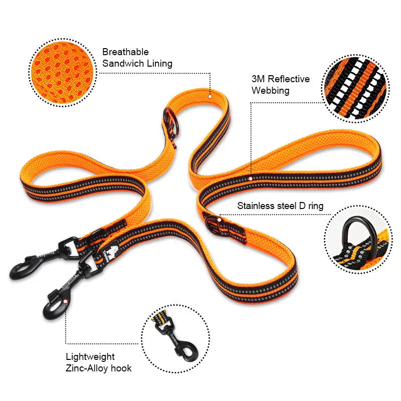 7-in-1 Multi-Function Dog Leash: Reflective, Adjustable, Hands-Free 🐕🌟🚶‍♂️