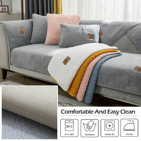 Thick Plush Sofa Cover: Modern, Soft, Anti-Slip for Winter