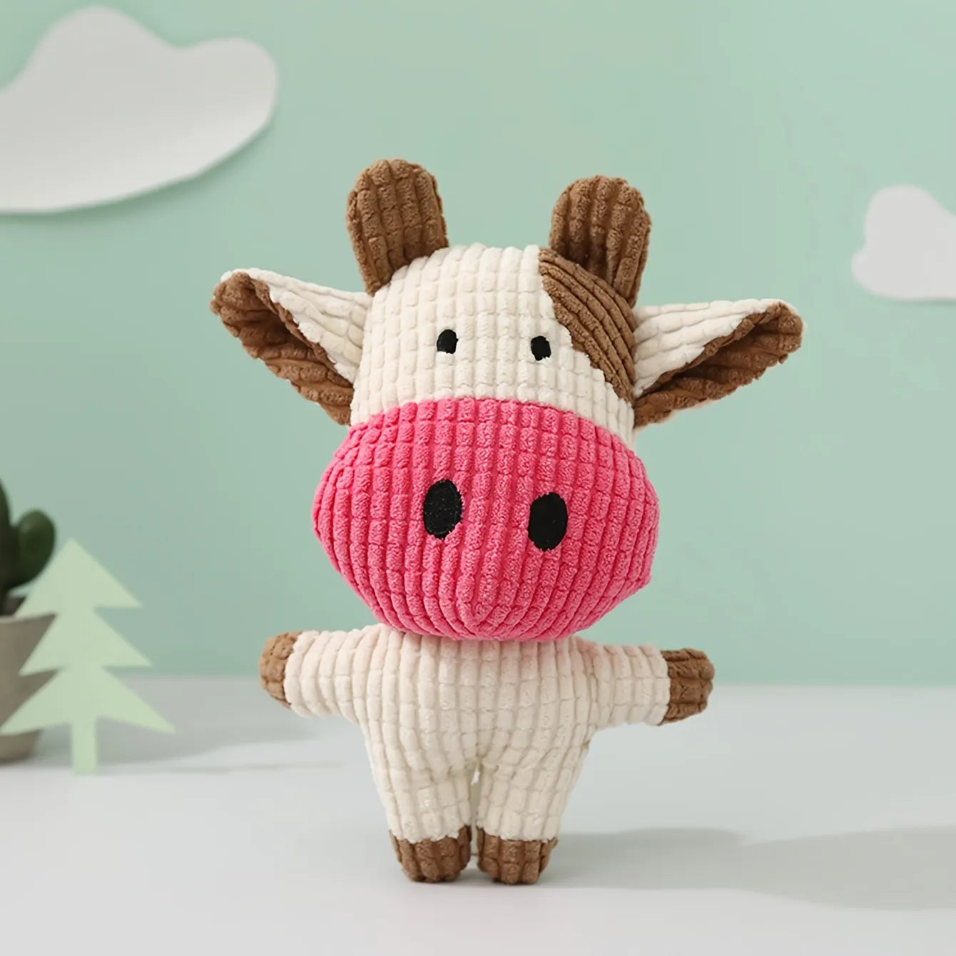 Squeaky Farm Fun: Adorable Pink Cow  Plush Dog Toy- Perfect for Chew & Playtime Delights! 🐾🐮🎀