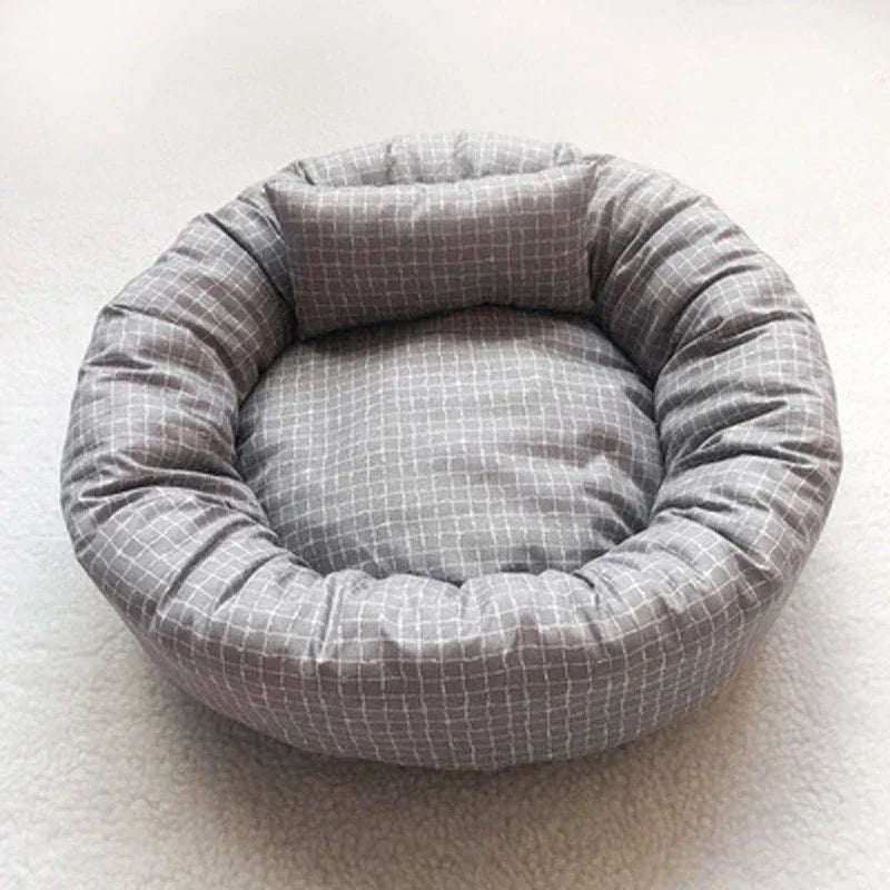 Soft Round Pet Bed with Pillow Cozy Dog & Cat Sleeping Sofa, Small An