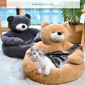 Cozy Cartoon Teddy Bear Pet Bed: Fluffy Nest for Cats & Dogs 🐻🐾🛌