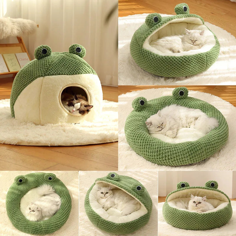 Cozy Round Frog Plush Bed: Winter Cat & Dog House 🐸🐱🐶🏠