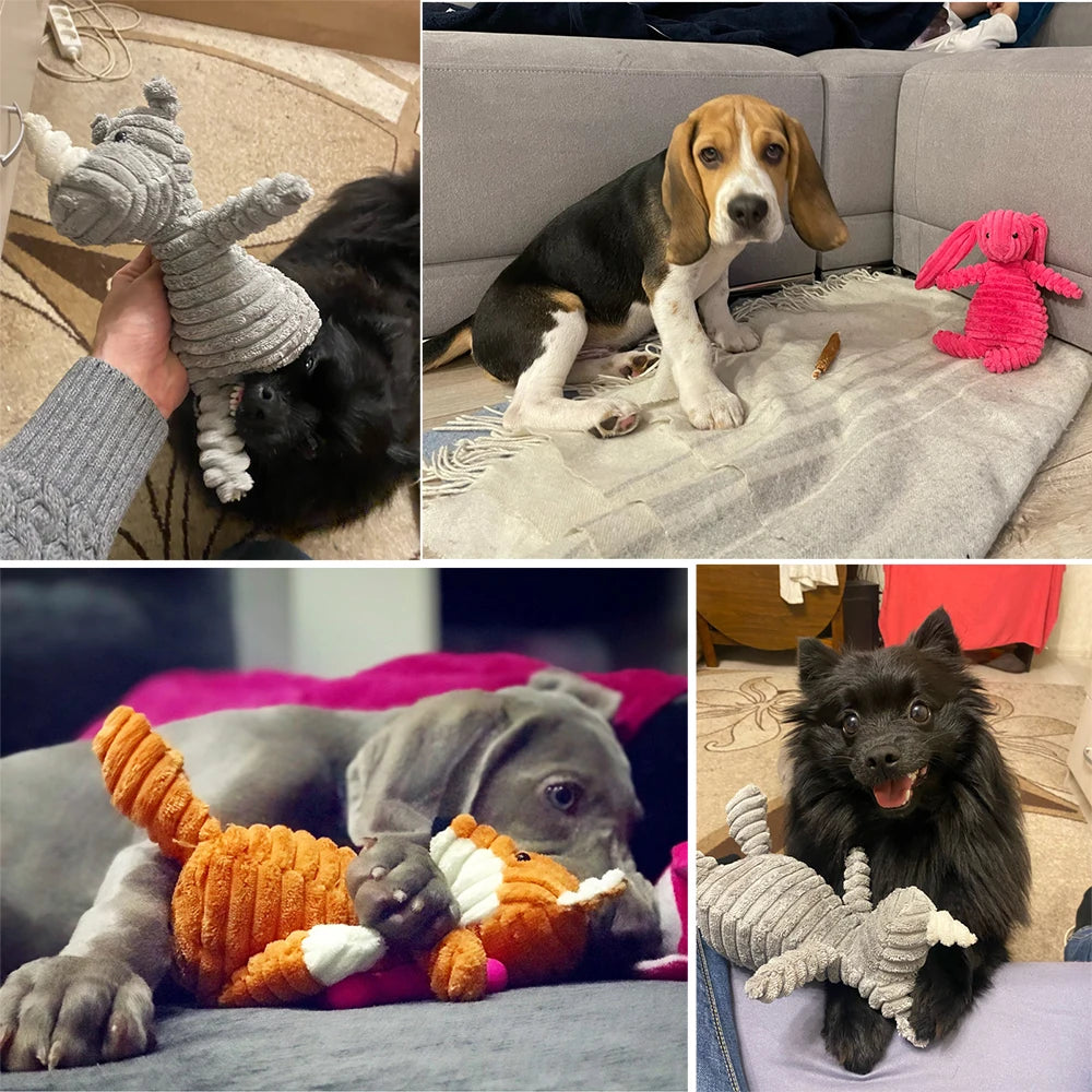 Squeak, Play, Love: Corduroy Critters - Bite-Resistant Plush Dog Toys for Pint-Sized Pups and Majestic Mutts! 🐾🦴