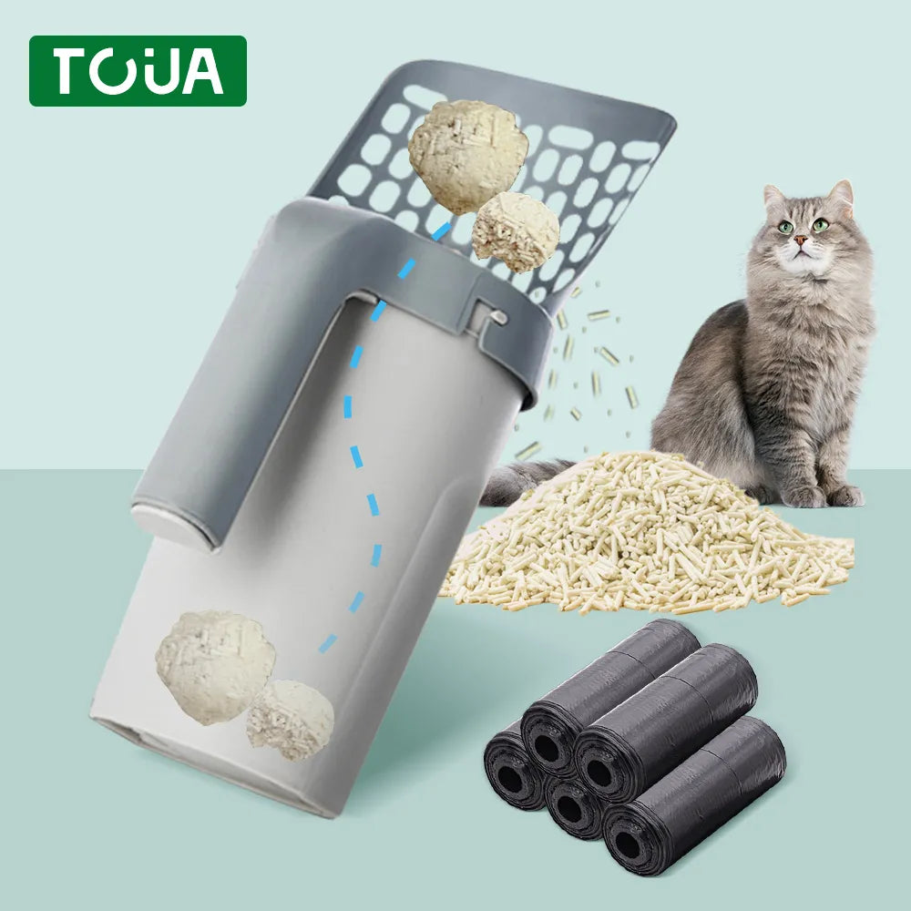 Scoop & Save: Cat Litter Shovel with Refill Bag for Purr-fectly Clean Toilets! 🐾🚽