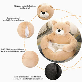 Cozy Cartoon Teddy Bear Pet Bed: Fluffy Nest for Cats & Dogs 🐻🐾🛌