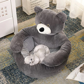 Cozy Cartoon Teddy Bear Pet Bed: Fluffy Nest for Cats & Dogs 🐻🐾🛌